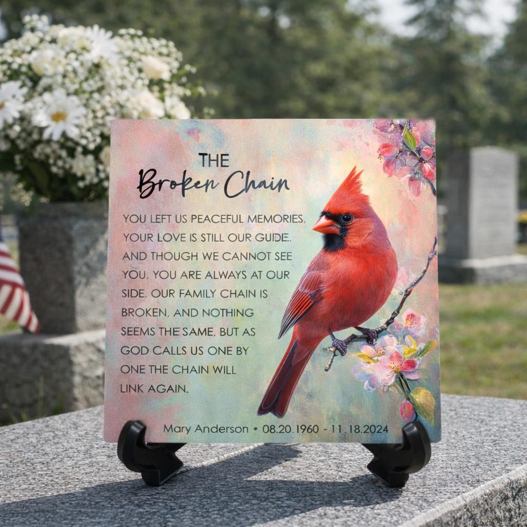 Cardinal Memorial Plaque With Stand – Broken Chain Verse – Sympathy ...