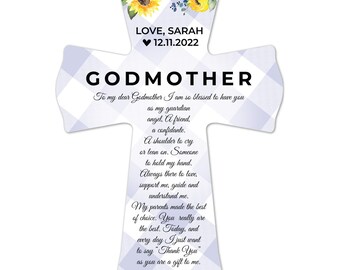 Godmother Wall Cross | Personalized Godmother Keepsake | Christening Gifts | First Communion Gift | Baptism Gift Girl | Baptism Gift Boy