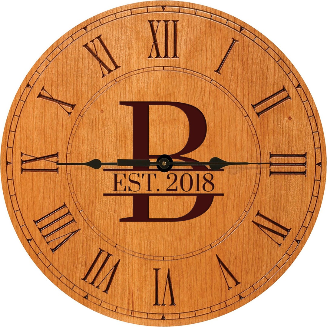 Custom Clock Monogram Wall Clock Personalized Wood Wall Clock Farmhouse