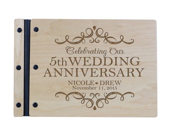 Wedding Guestbook | Personalized Wood Guest Book | Anniversary Party Favors | 5th Wedding Anniversary Decorations | Handcrafted Guestbook