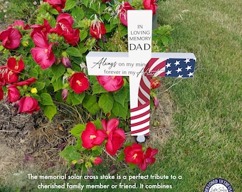 Dad Memorial Garden Stake Solar Cross Memorial Grave Marker Cross In Memory Of Dad Garden Memorial Garden Gift Solar Light Flag Grave Decor