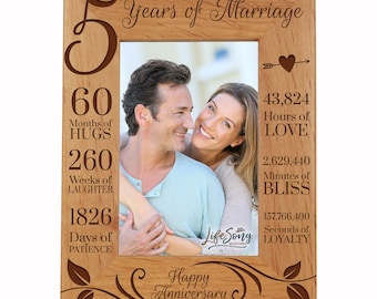 5th Anniversary Gift | 5th Wedding Anniversary Picture Frame | Gift for Husband | Gift for Wife | Gift for Parents | Wood Picture Frame