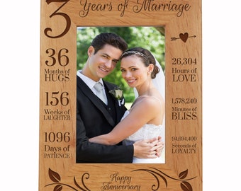 3rd Anniversary Gift | 3rd Wedding Anniversary Picture Frame | Gift for Husband | Gift for Wife | Gift for Parents | Wood Picture Frame