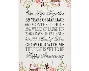 55th Anniversary Gift | Floral Gift Table Sign | Gift for Husband | Gift for Wife | Wooden Anniversary Sign | 55th Anniversary Decorations