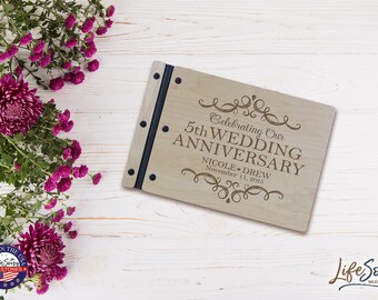 Wedding Guestbook | Personalized Wood Guest Book | Anniversary Party Favors | 5th Wedding Anniversary Decorations | Handcrafted Guestbook