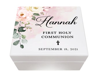 First Communion - Personalized Box - Wooden Trinket Box - White Wood Box