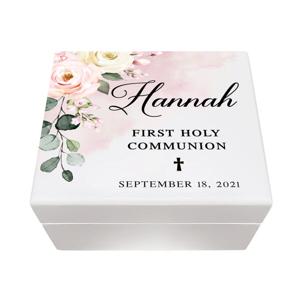 First Communion - Personalized Box - Wooden Trinket Box - White Wood Box