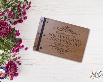 Wedding Guestbook | Personalized Wood Guest Book | Anniversary Party Favors | 30th Wedding Anniversary Decorations | Handcrafted Guestbook