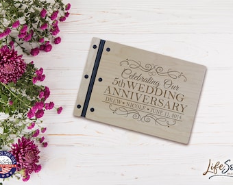 Wedding Guestbook | Personalized Wood Guest Book | Anniversary Party Favors | 5th Wedding Anniversary Decorations | Handcrafted Guestbook