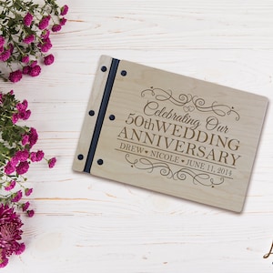 Wedding Guestbook | Personalized Wood Guest Book | Anniversary Party Favors | 50th Wedding Anniversary Decorations | Handcrafted Guestbook