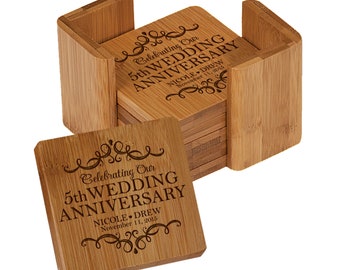 5th Anniversary Gift | Personalized Coasters Set | Gift for Husband | Gift for Wife | Gift for Parents | 5th Wedding Anniversary Gift