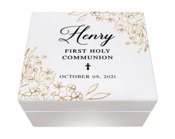 First Communion - Personalized Box - Wooden Trinket Box - White Wood Box