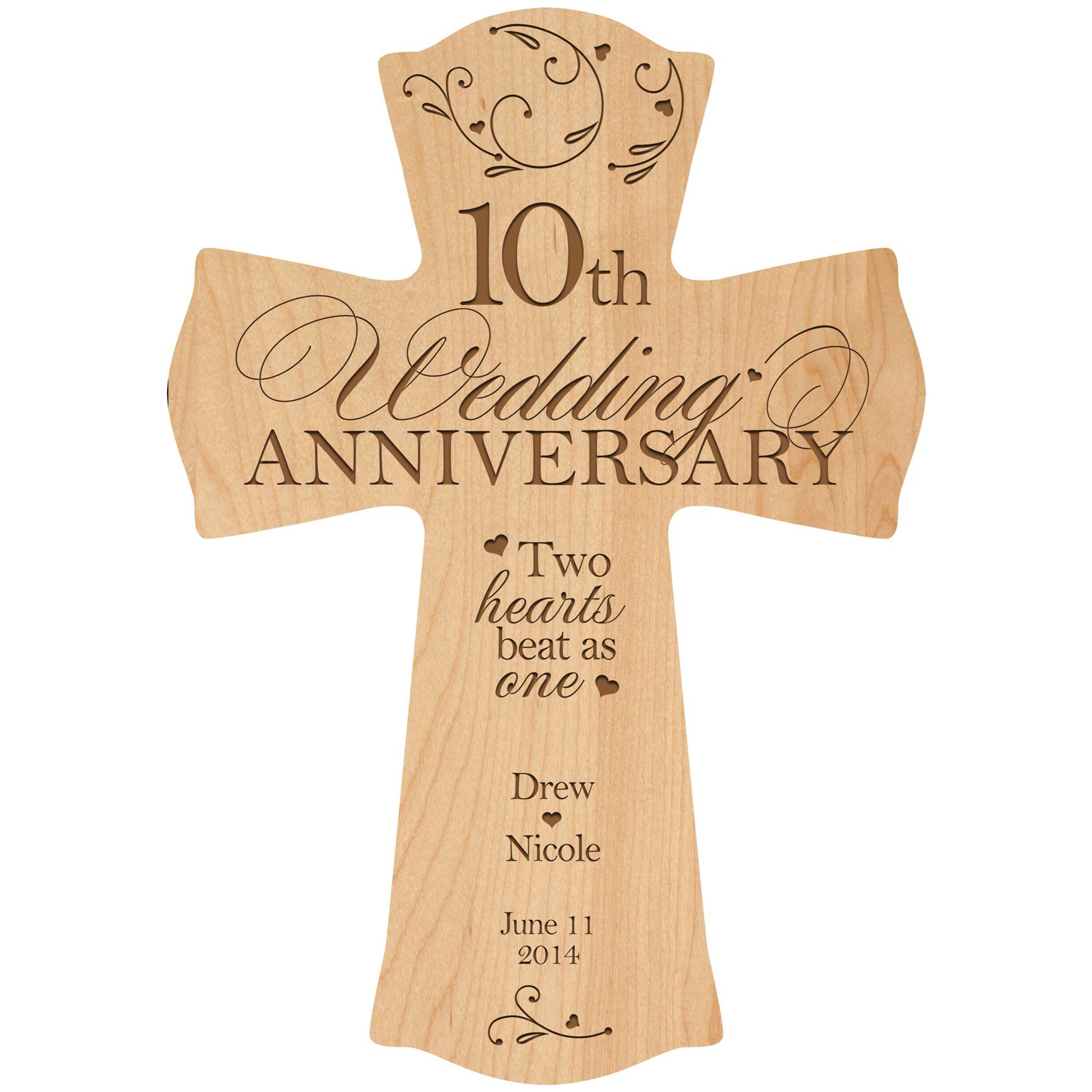 10th Wedding Anniversary Gift | Personalized Wooden Cross | 10th