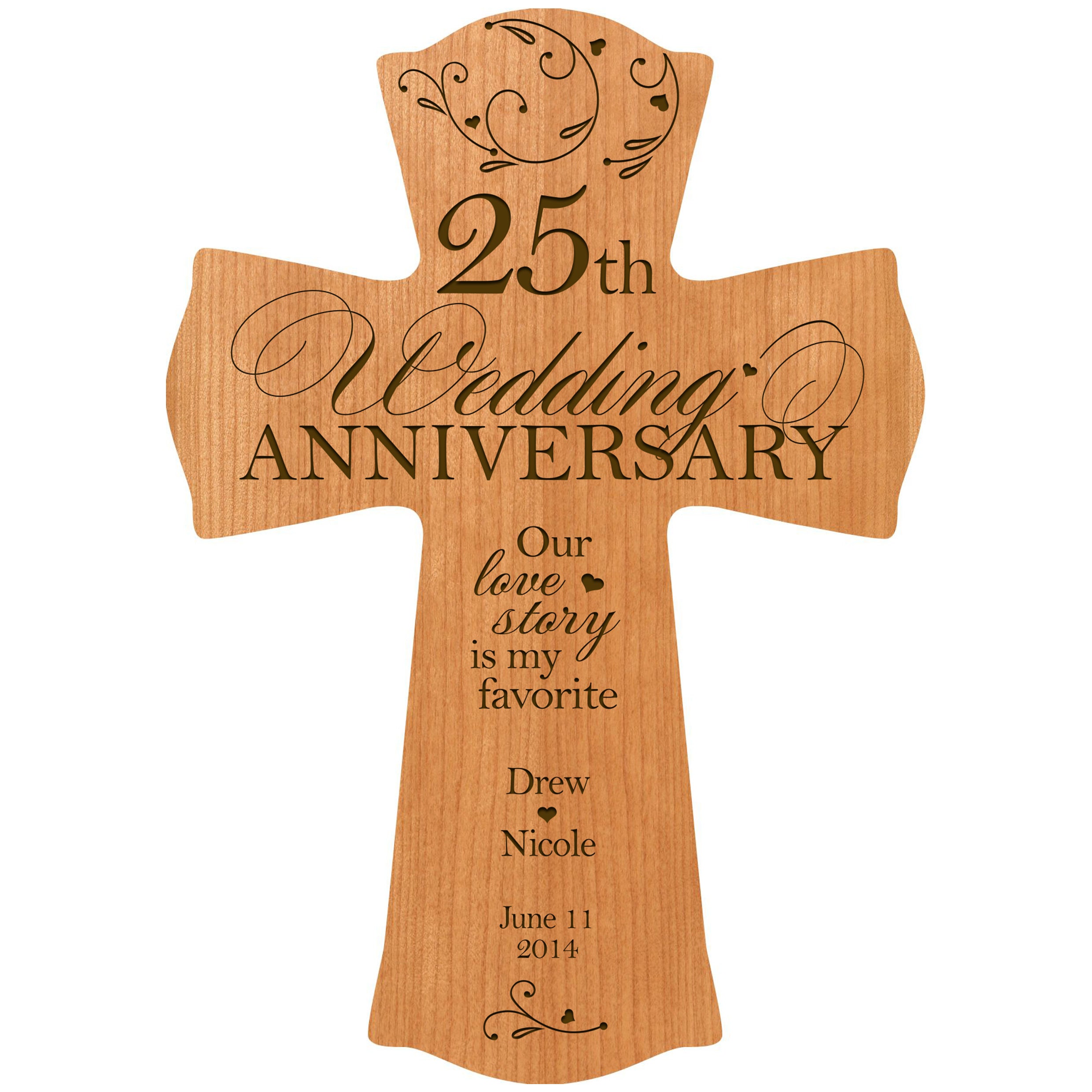 25th Wedding Anniversary Gift | Personalized Wooden Cross | 25th