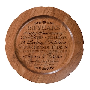 60th Anniversary Gift | Personalized Anniversary Plate | Decorative Plate | 60th Wedding Anniversary Gift | Gift for Parents | Wooden Plate