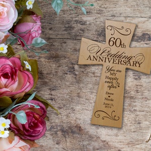 60th Wedding Anniversary Gift | Personalized Wooden Cross | Gift for Parents | Gift for Him | Gift for Her | Parents 60th Anniversary Cross