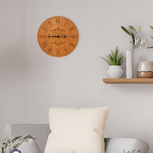 May include: A wooden clock with Roman numerals and a brown wood grain finish. The clock face reads "Celebrating Our 30th Wedding Anniversary" with a decorative scroll design.
