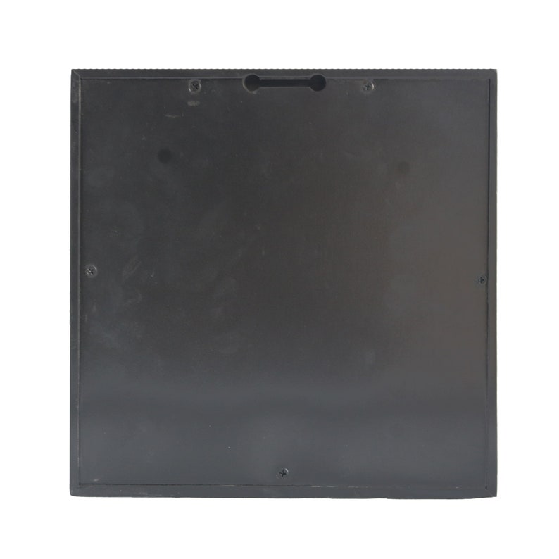 May include: A black square picture frame with a hanging hook on the back.