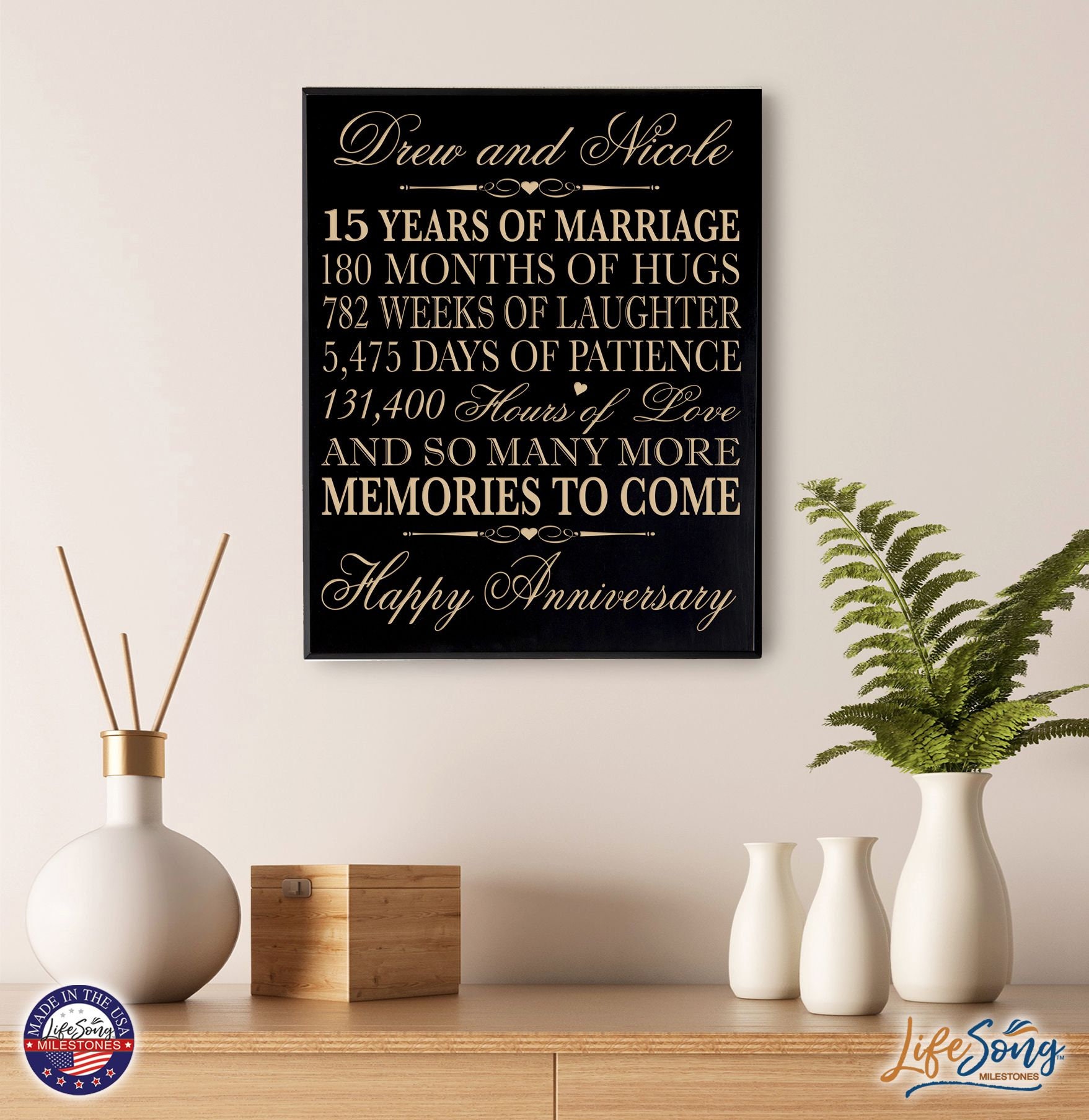 15th Anniversary Gift | 15th Wedding Anniversary Plaque | Gift for