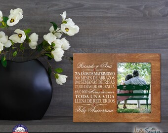 75th Anniversary Gift | Personalized Spanish Wedding Anniversary Picture Frame | Gift for Husband | Gift for Wife | Gifts in Spanish