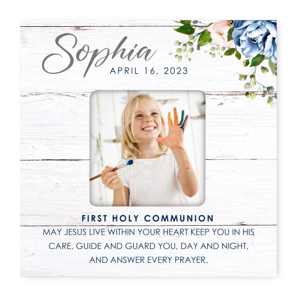 Christian Gifts | First Communion | Square Frame | Custom Photo Gift | Wood Picture Frame | Personalized Gift | Baby Picture Frame | Frame