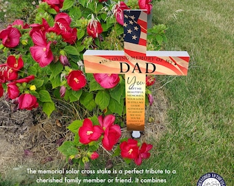 Dad Memorial Garden Stake Solar Cross Memorial Grave Marker Cross In Memory Of Dad Garden Memorial Garden Gift Solar Light Flag Grave Decor