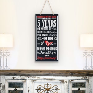 5th Anniversary Gift | Wooden Wall Hanging | Gift for Husband | Gift for Wife | Wooden Anniversary Sign | 5th Anniversary Decorations