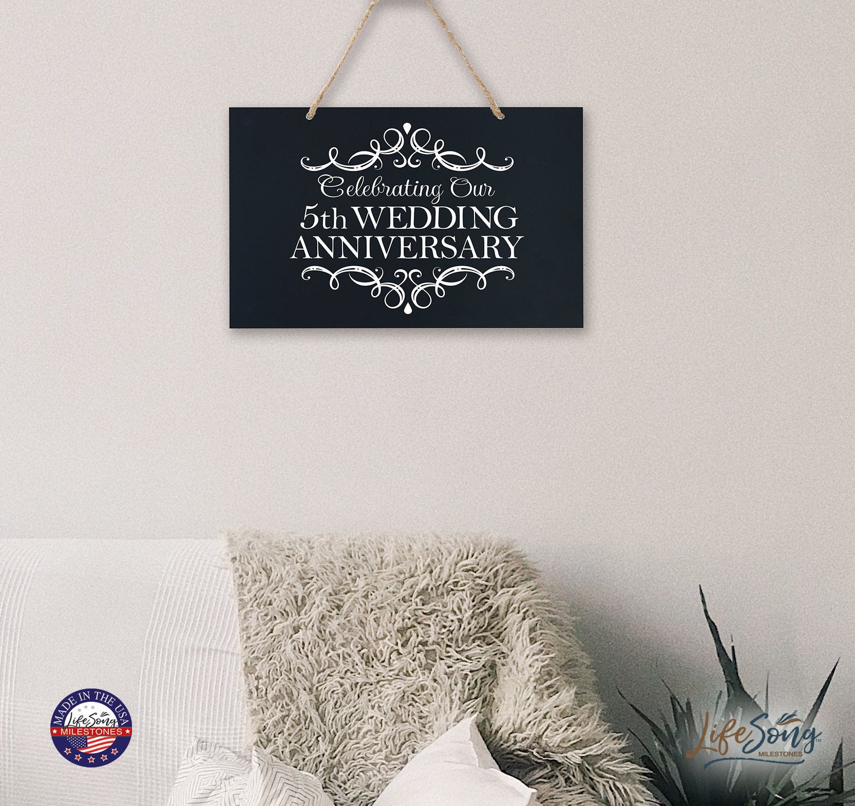 5th Anniversary Rope Sign | Gift for Husband or Wife | Custom Wood Sign ...