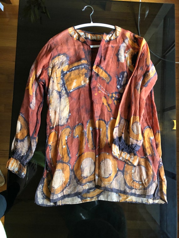 Stiff hand painted linen vintage tunic shirt