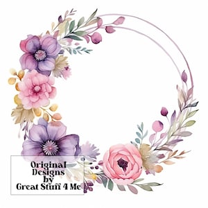 Marcos redondos de flores de acuarela - 5 x imágenes prediseñadas de flores silvestres Paquete floral Imágenes de arte de acuarela floral, uso comercial