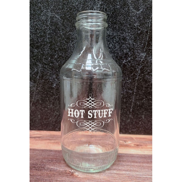 Custom Hot Sauce Bottle with Lid - Personalized 16 oz Decanter Bottle for Hot Sauce, BBQ, Ketchup, Dressings, Syrups