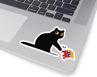 Black Cat vs. Trump GOP Elephant Sticker - Feminist Vinyl Decal - Progressive Political Art