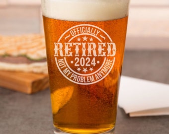 Happy Retirement - Custom Pint Glass Engraved Beer Glass - Personalized Retirement Gifts for Him, Gifts for Her