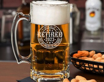 Happy Retirement 2023 - Custom Beer Mug Engraved 1-Liter 33.8oz Glass Libbey Beer Mug - Retirement Gifts for Him, Her