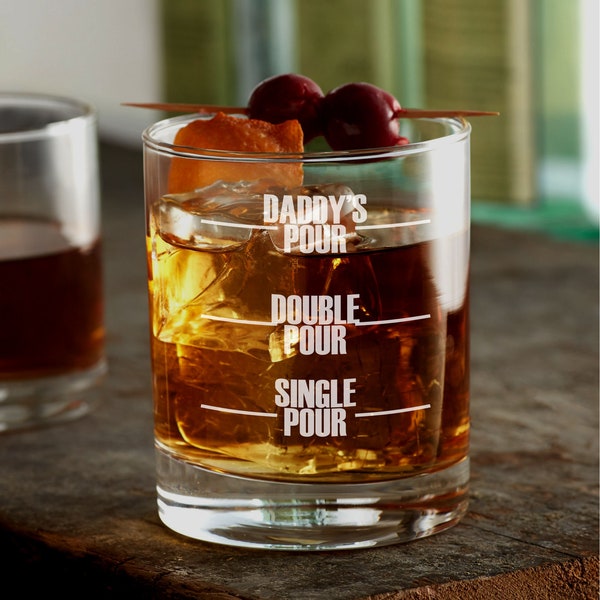 Engraved Rocks Glass with Pour Lines on a Whiskey Glass - Custom Personalized Gifts for Whiskey Bourbon Scotch Lovers.