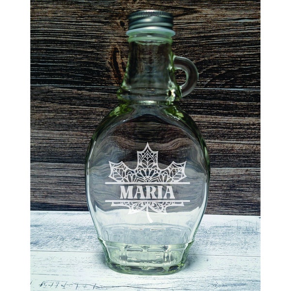 Syrup Bottle - Custom engraved 8oz glass syrup bottles with cap. Unique gift for mom, custom gifts for her.