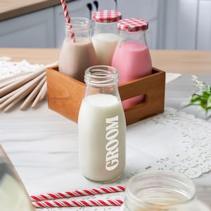 Engraved Glass Milk Bottle with Lid: Personalized Wedding Favor