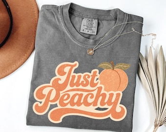 Just Peachy T-Shirt | Retro Graphic Tee | Vintage Summer Short Sleeve Shirt
