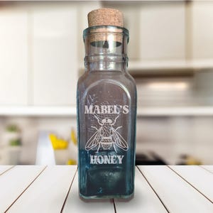 Engraved Glass Honey Jar: Custom Muth Bottle, Rustic Kitchen Decor