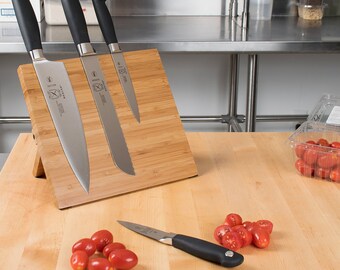 Wood Knife Block Custom Cooking Gift - Personalized Magnetic Block, Mercer Culinary Genesis 5-Piece Board with Knives