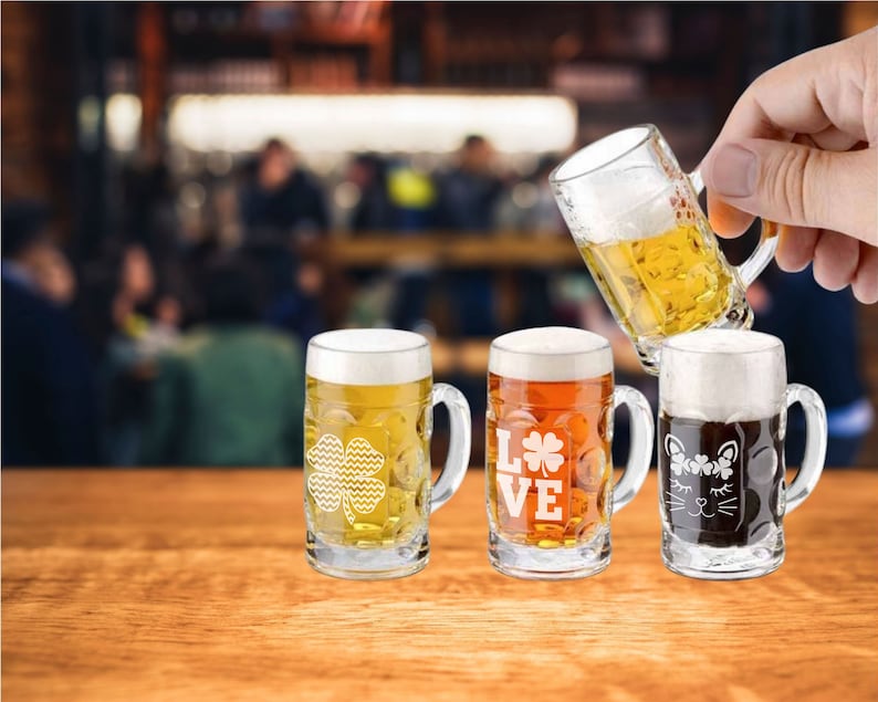 Mini Tavern Mug Beer Stein Custom Shot Glass. 1.35oz Shot Glasses Day Mini Beer Mugs with Handle, Irish Gifts. image 3