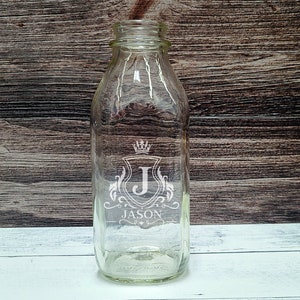 Custom Milk Bottle - Personalized Engraved Milk Bottle 33oz Glass Carafe Decanter Jug. Custom gift.