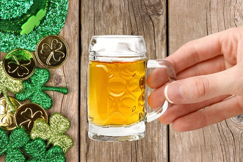 Mini Tavern Mug Beer Stein Custom Shot Glass. 1.35oz Shot Glasses Day Mini Beer Mugs with Handle, Irish Gifts. image 1