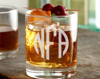 Custom Monogram Whiskey Glasses - Personalized 12oz Rocks Glass for Bourbon Lovers