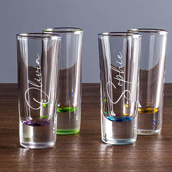 Wedding Shot Glasses Personalized 2oz shooter bridal party gifts. Unique bridesmaid gift personalized shot glass.