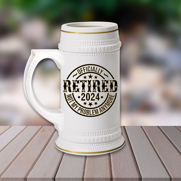 Retirement Beer Stein Mug - Custom Name, Officially Retired Gift