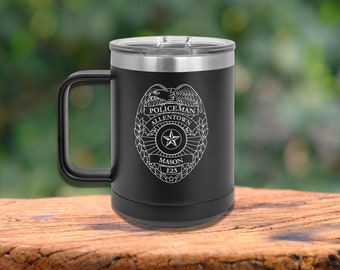 Police Officer Badge Gift - 15oz Polar Camel Coffee Mug Tumbler - Personalized Engraved with Custom Police Badge Gift