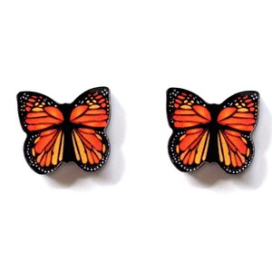 Monarch butterfly stud earrings, up-cycled vinyl records, nature lover, original artwork, eco-friendly, sustainable, ethical fashion