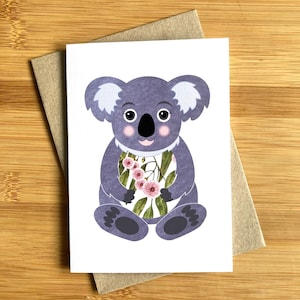 Australische wenskaart Koala Native Wildlife originele kunstwerken unieke kunstenaar papier kwaliteit print mooi ontwerp leeg