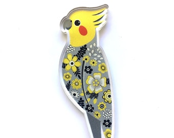 Cockatiel Pin Recycled Vinyl Record Ethical Eco-friendly Wearable Art Native Australian Bird Adorable Original Artwork